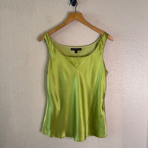 Lafayette 148 Silk Satin Tank Top Green Womens Size 10 Shiny Sleeveless Blouse